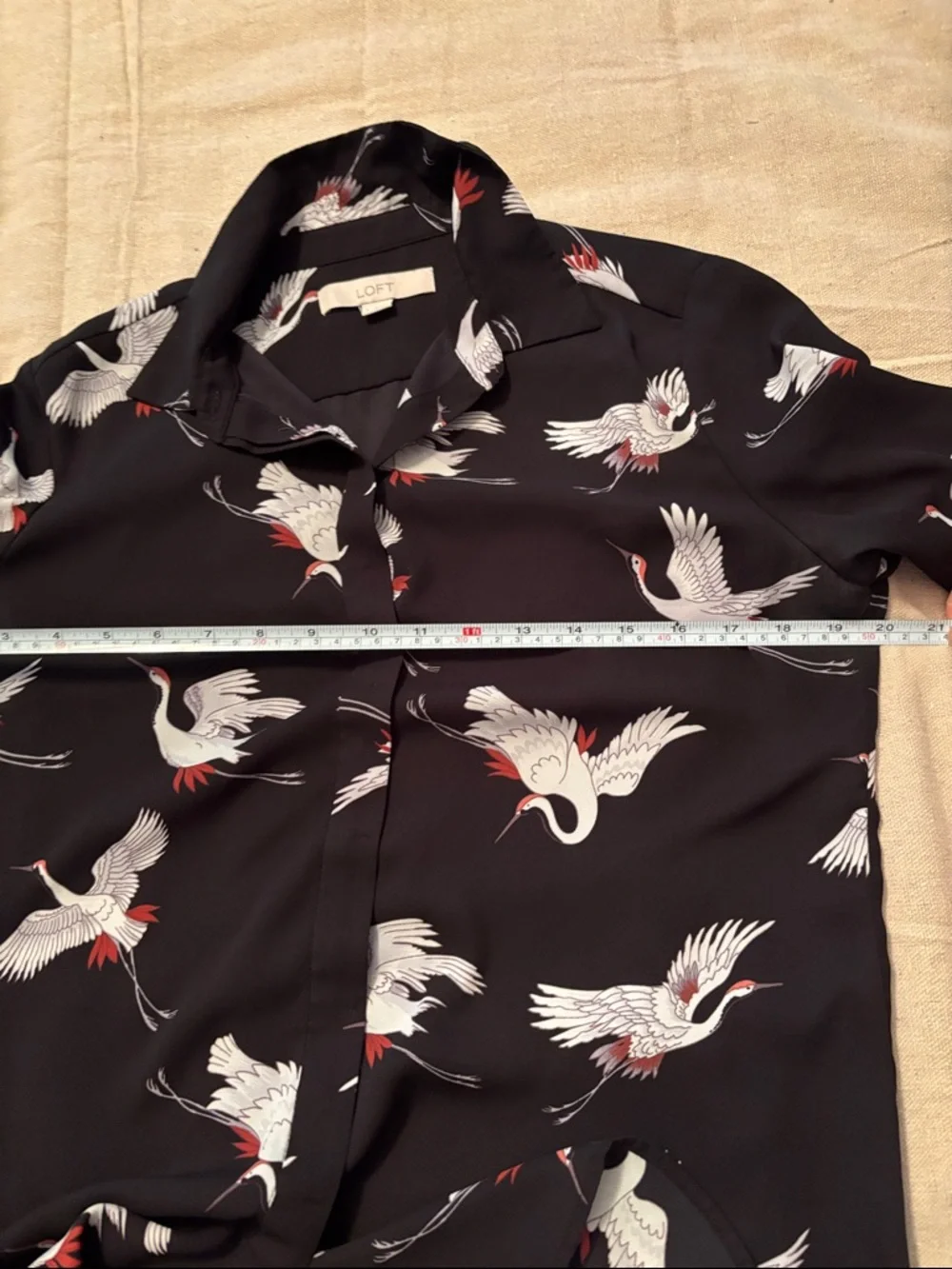 LOFT Black Crane Print Button-Down Blouse - Picture 6 of 7